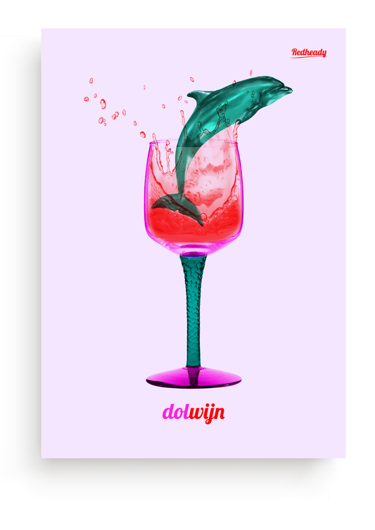 dol op wijn dolfijn wijn poster